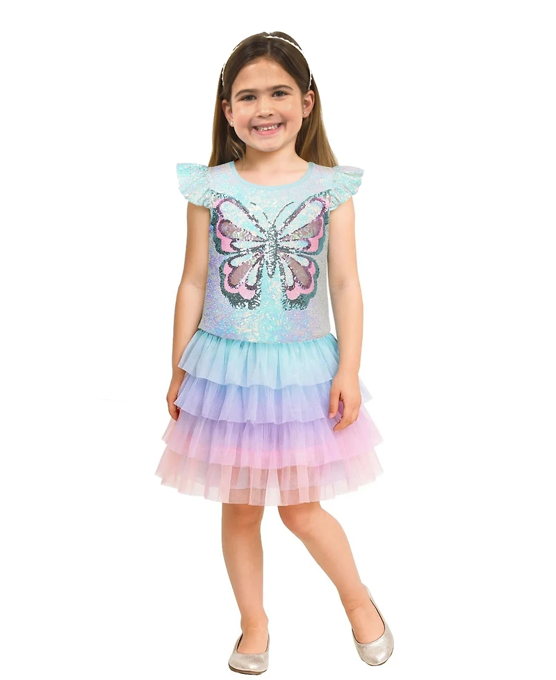 Pink & Violet Girls' 2-6X Sequin Butterfly Top and Tutu Skirt, 2-Piece Set