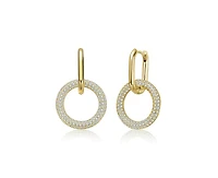 Rachel Glauber Modern Round & Oval Fusion Paved Cz Drop Hoop Earrings
