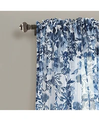 Lush Decor Tanisha Sheer Window Curtain Panels 38"W x 84"L Navy & White - Floral Curtains for Living Room - Sheer Curtains for Bedroom