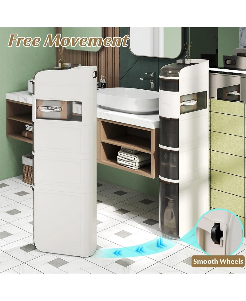 Volenca Narrow 6-Tier Bathroom Cabinet with Drawers and Built-In Tissue Box