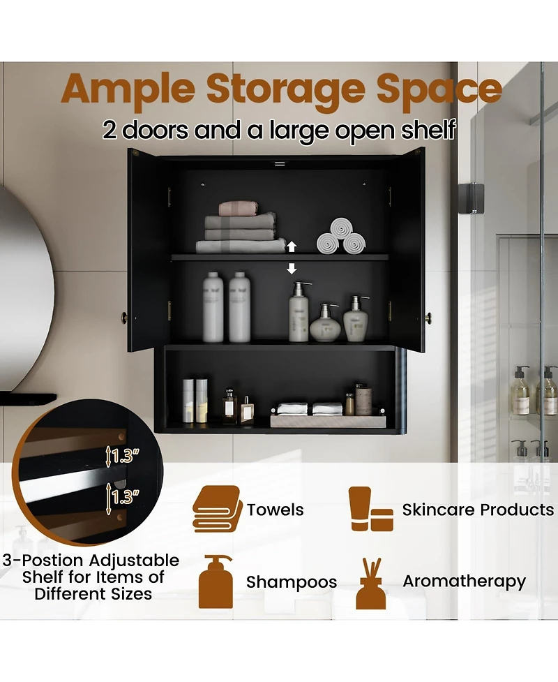 Volenca Fluted Bathroom Wall Cabinet with Open Shelf, Space-Saving Storage