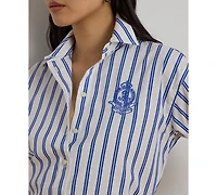 Lauren Ralph Women's Relaxed Fit Striped Collared Shirt