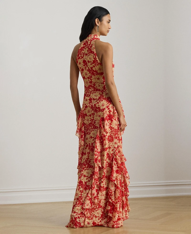 Lauren Ralph Women's Floral Ruffle-Trim Georgette Halter Gown