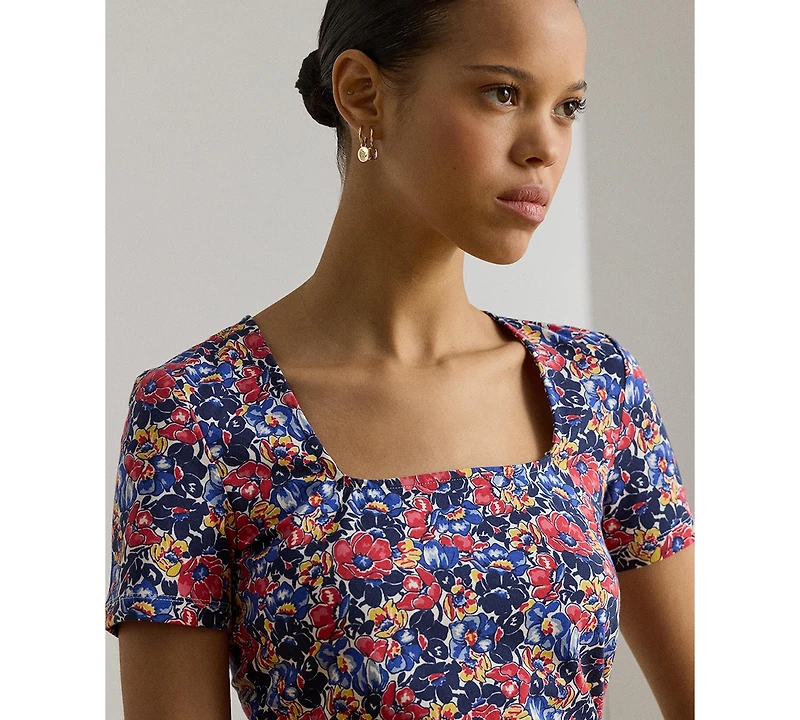 Lauren Ralph Women's Floral Printed Square Neck Top