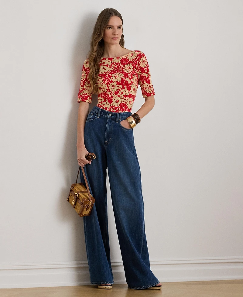 Lauren Ralph Women's Floral Printed Boat Neck Top