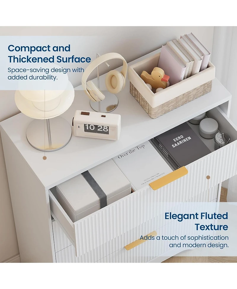 Gaomon 4 Drawer Dresser for Bedroom, Modern Chest of Drawers with Waveform Fluted Panel, Tall Wood Storage Nursery, Hallway, Living Room,