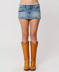 Abrand Women's Selena Lace Mini Denim Skirt