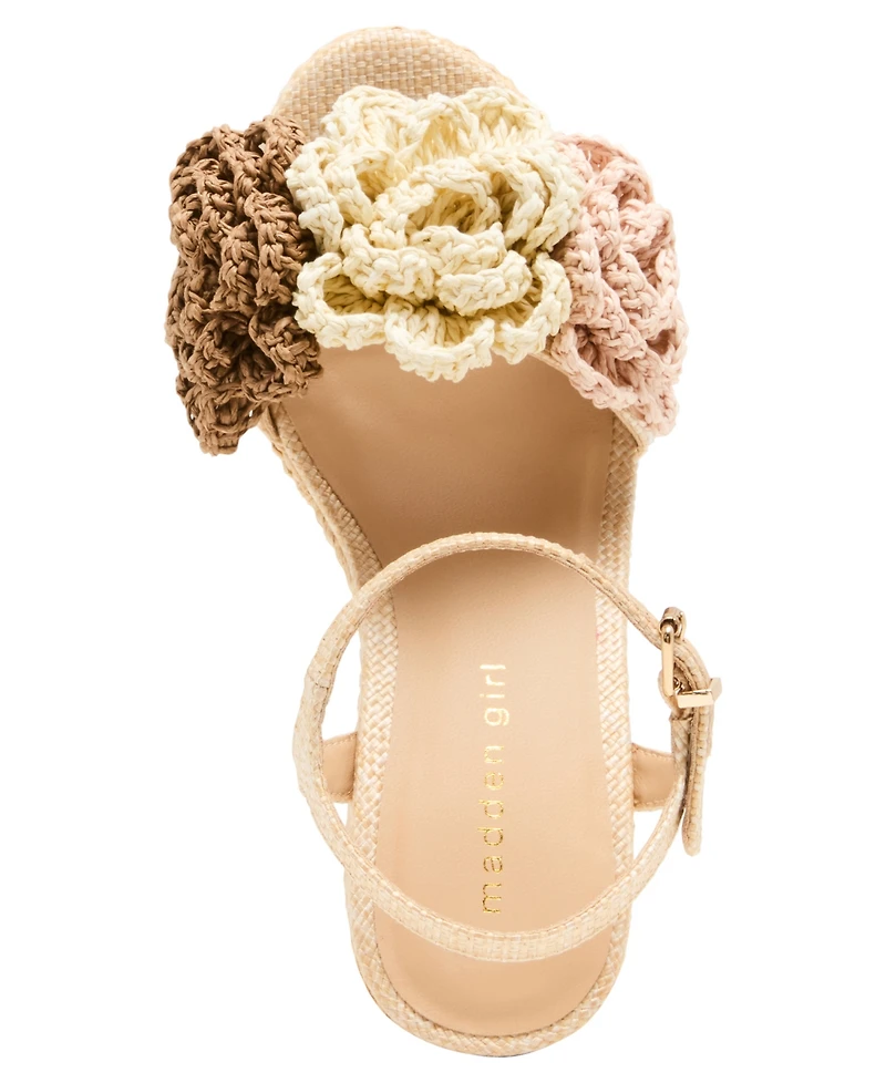 Madden Girl Women's Shore Raffia Flower Platform Wedge Sandals