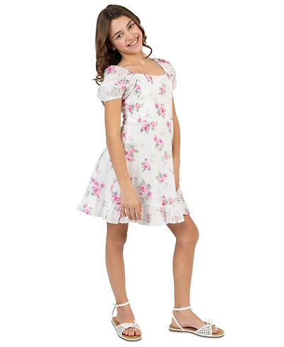 Rare Editions Girls' 7-16 Printed Square Neck Dress