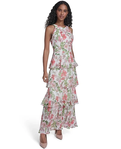Tommy Hilfiger Petite Halter Neck Tiered Maxi Dress
