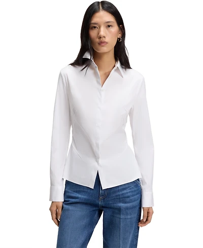Boss by Hugo Women's Cotton-Blend Poplin Slim-Fit Blouse