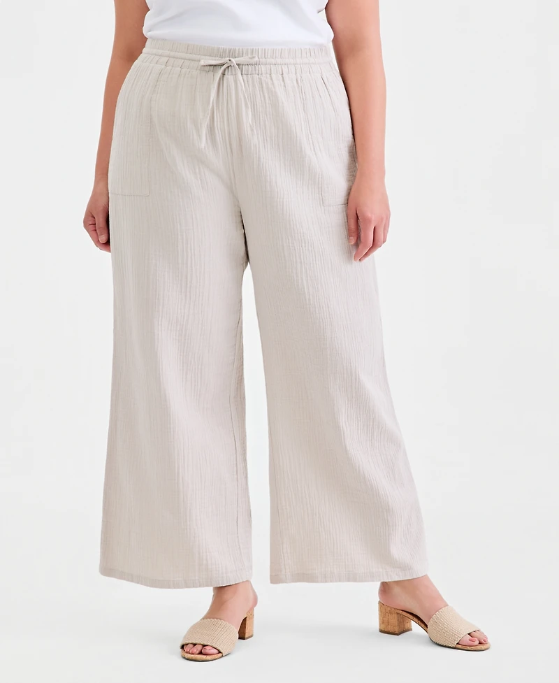 Style & Co Plus Cotton Gauze Wide-Leg Pants, Macy's Exclusive