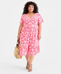 Style & Co Plus Printed Flutter-Sleeve Cotton Dress, Macy's Exclusive