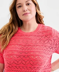 Style & Co Plus Short-Sleeve Cotton Pointelle Sweater, Macy's Exclusive