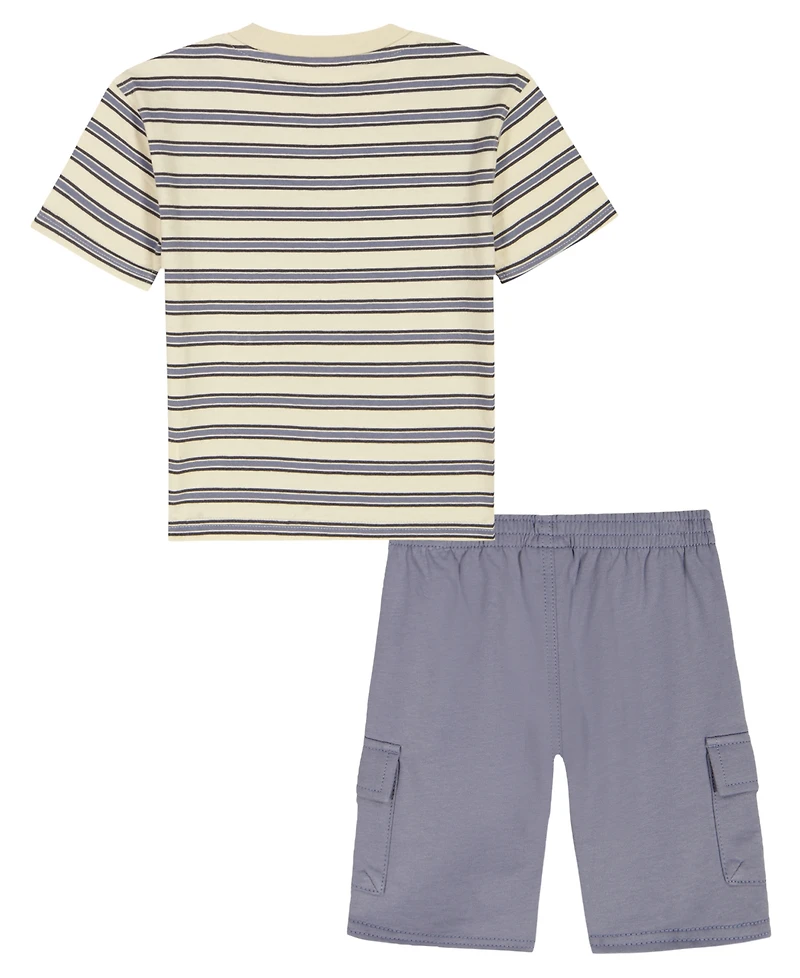 Calvin Klein Baby Boys' Crewneck Striped T-Shirt & Cargo Shorts, 2-Piece Set