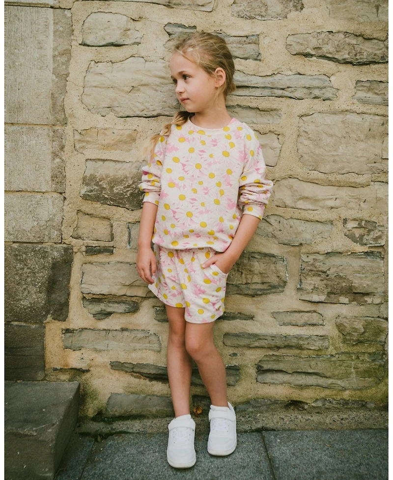 Deux par Deux Big Girls French Terry Sweatshirt Pink Printed Daisies