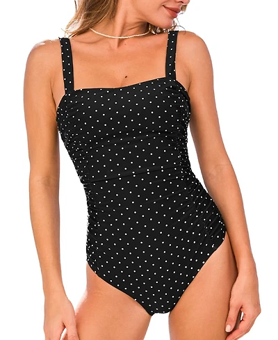 Cupshe Women's Ruched Square Neck Tie Back One Piece Swimsuit