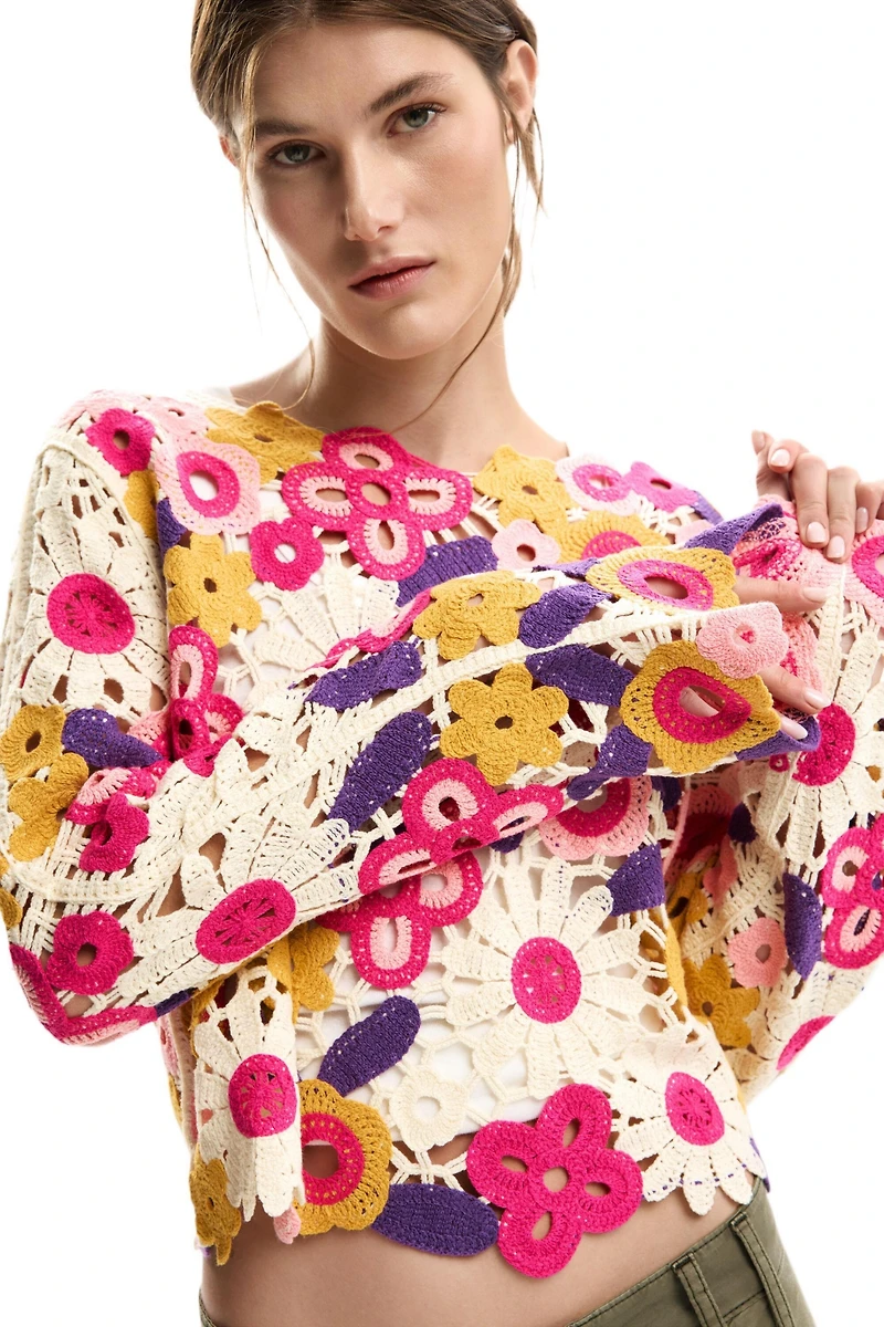 Desigual Women's Multicolor Crochet Sweater