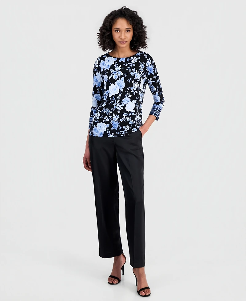 Anne Klein Women's Printed 3/4-Sleeve Boat-Neck Top