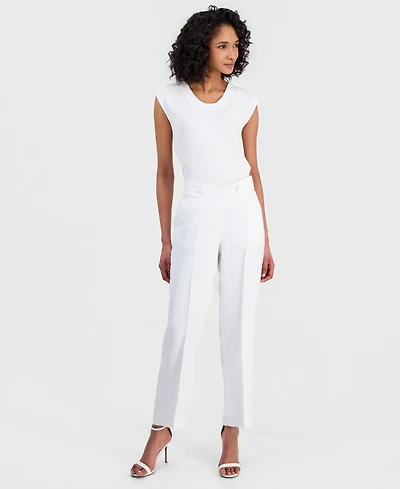 Anne Klein Women's Linen-Blend Tab-Waist Pull-On Trousers