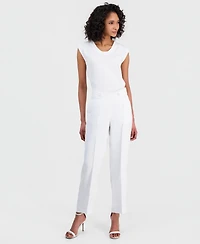 Anne Klein Women's Linen-Blend Tab-Waist Pull-On Trousers