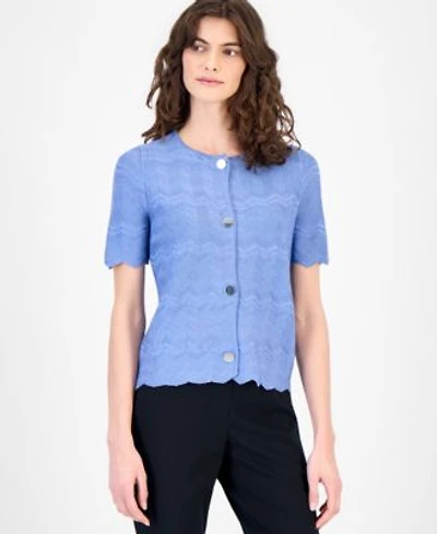 Anne Klein Womens Zigzag Short Sleeve Cardigan