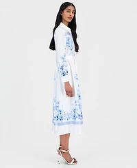 Anne Klein Women's Printed Tie-Waist Midi Shirtdress