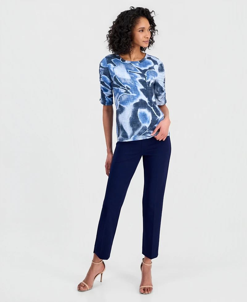 Anne Klein Women's Printed Ruched-Sleeve Top