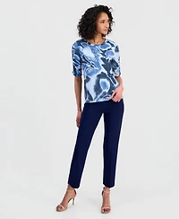 Anne Klein Women's Printed Ruched-Sleeve Top