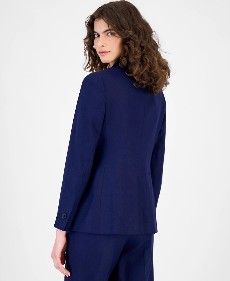 Anne Klein Women's Linen-Blend One-Button Notched-Collar Blazer