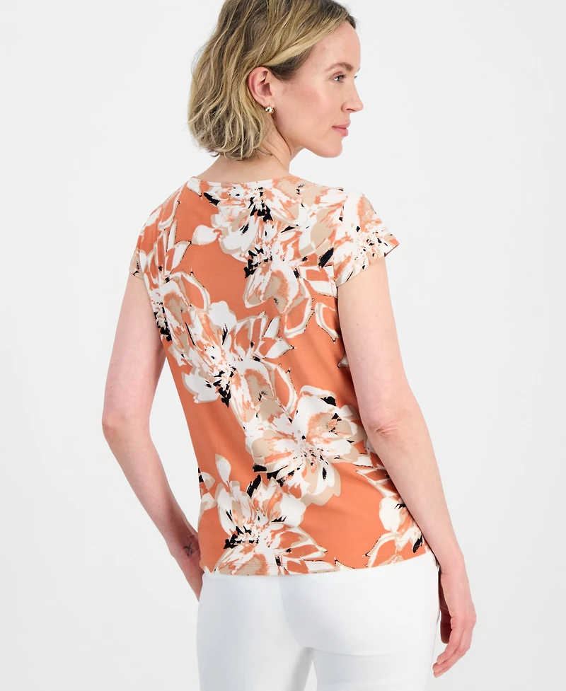 Kasper Women's Cowl-Neck Cap-Sleeve Top