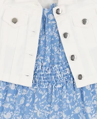 Rare Editions Girls' 4T-6X Printed Tiered Dress and Vest, 2-Piece Set