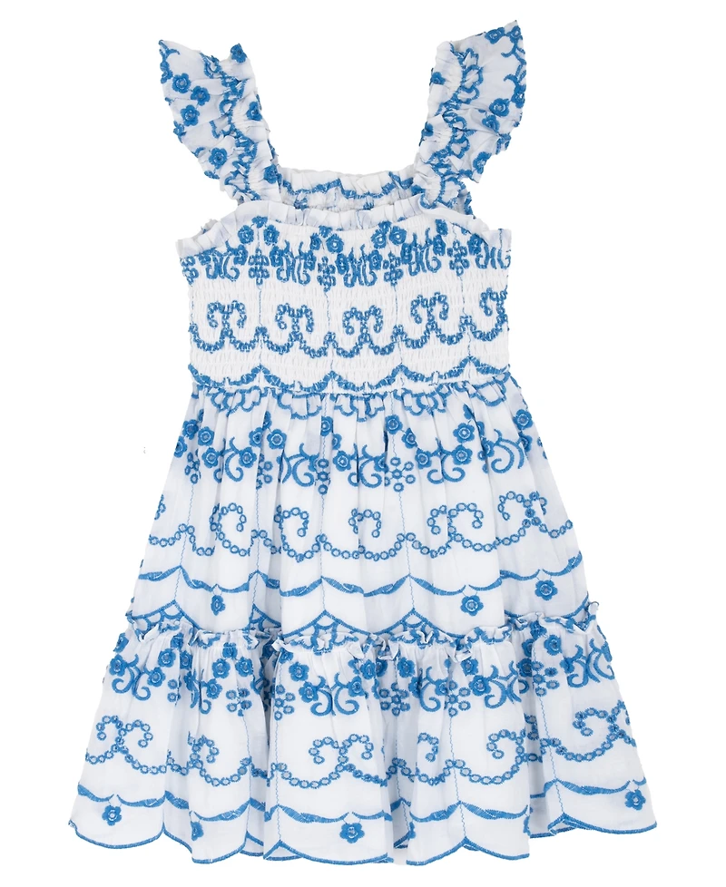 Rare Editions Girls' 4T-6X Embroidered Eyelet Smocked Dress