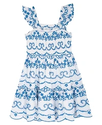 Rare Editions Girls' 4T-6X Embroidered Eyelet Smocked Dress