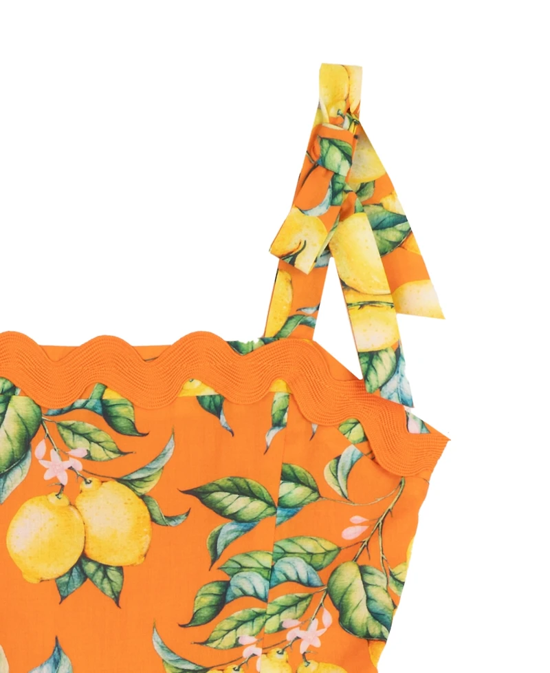 Rare Editions Girls' 7-16 Printed Lemon Tiered Maxi Dress