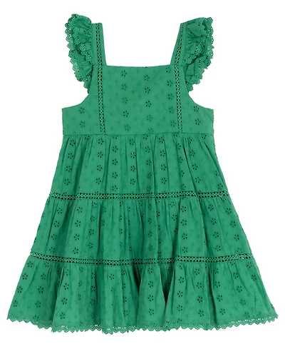 Rare Editions Girls' 2T-6X Eyelet Flutter Sleeves Tiered Dress