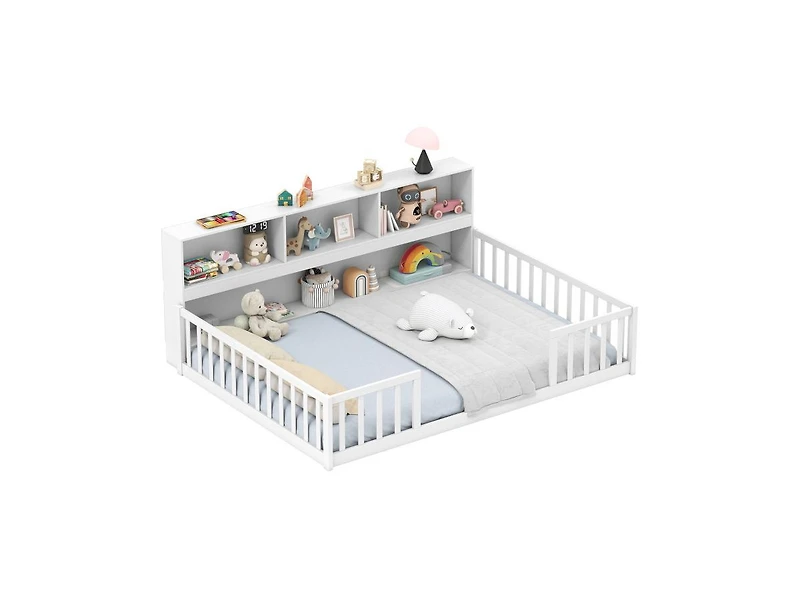Slickblue Full Kids Floor Bed with Integrated Book Storage