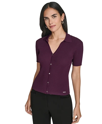 Calvin Klein Women's Collared Neck Short-Sleeve Sweater