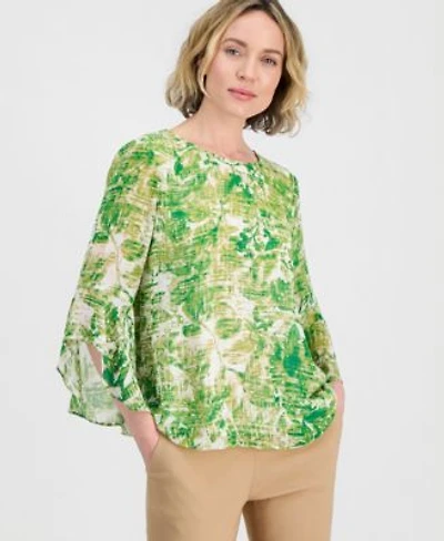 Kasper Womens Ruffle Cuff 3 4 Sleeve Top
