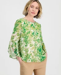 Kasper Womens Ruffle Cuff 3 4 Sleeve Top