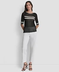 Dkny Women's Boat Neck Elbow-Sleeve Stripe Sweater