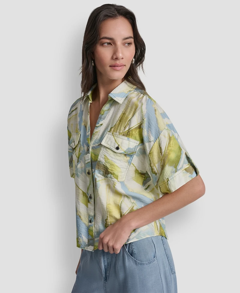 Dkny Women's Roll-Tab Sleeves Collar Neck Top