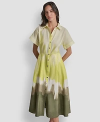 Dkny Women's Short-Sleeve Collared Printed Button-Front Dress