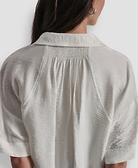 Dkny Women's Collared Neck Short Roll Tab Sleeve Shirt