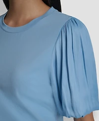 Dkny Women's Puffed Crewneck Mix Media Knit Top