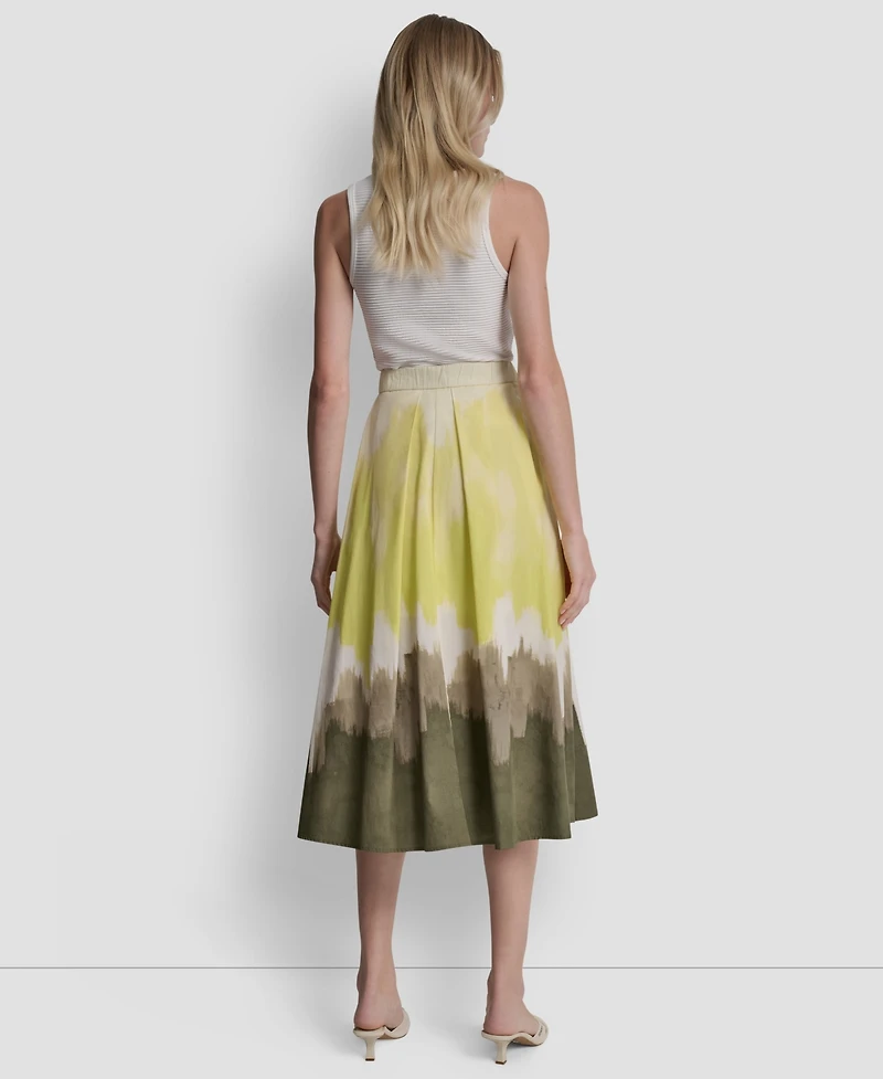 Dkny Women's Ombre Print Poplin Side Zipper A-Line Skirt