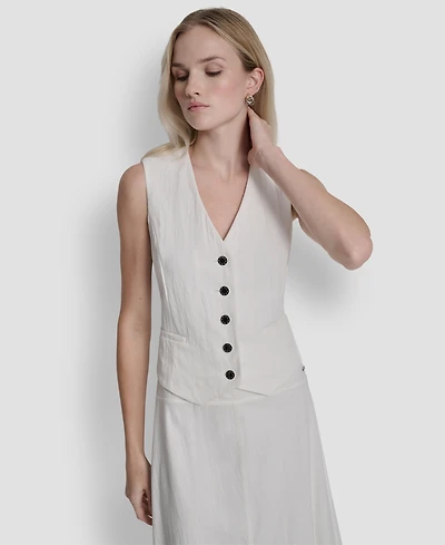 Dkny Women's Sleeveless V-Neck Arid Pique Vest