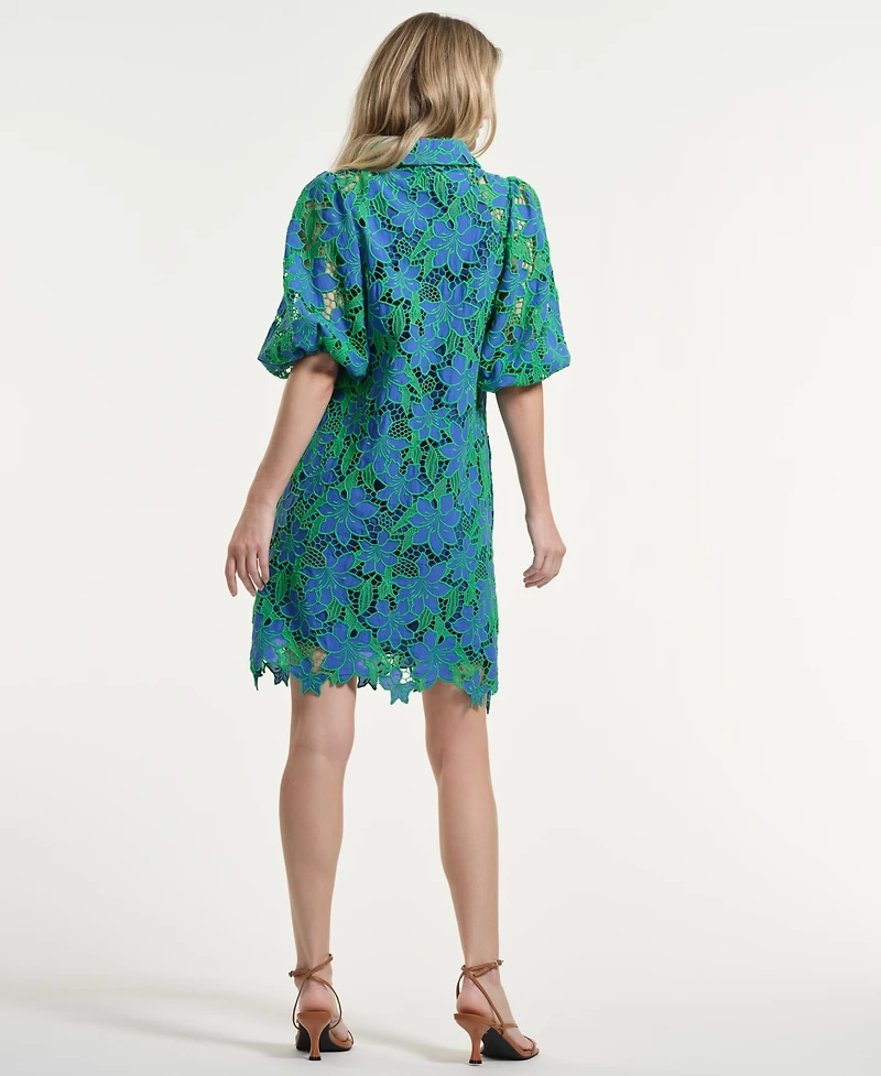 Isaac Mizrahi Women's Eyelet Blouson Collared Neck Dress