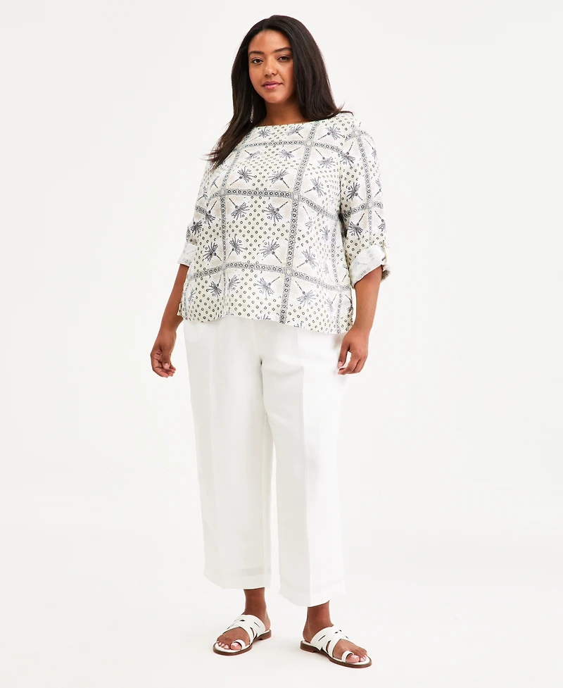 Charter Club Plus Printed Linen Top, Macy's Exclusive