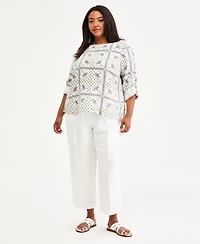 Charter Club Plus Printed Linen Top, Macy's Exclusive